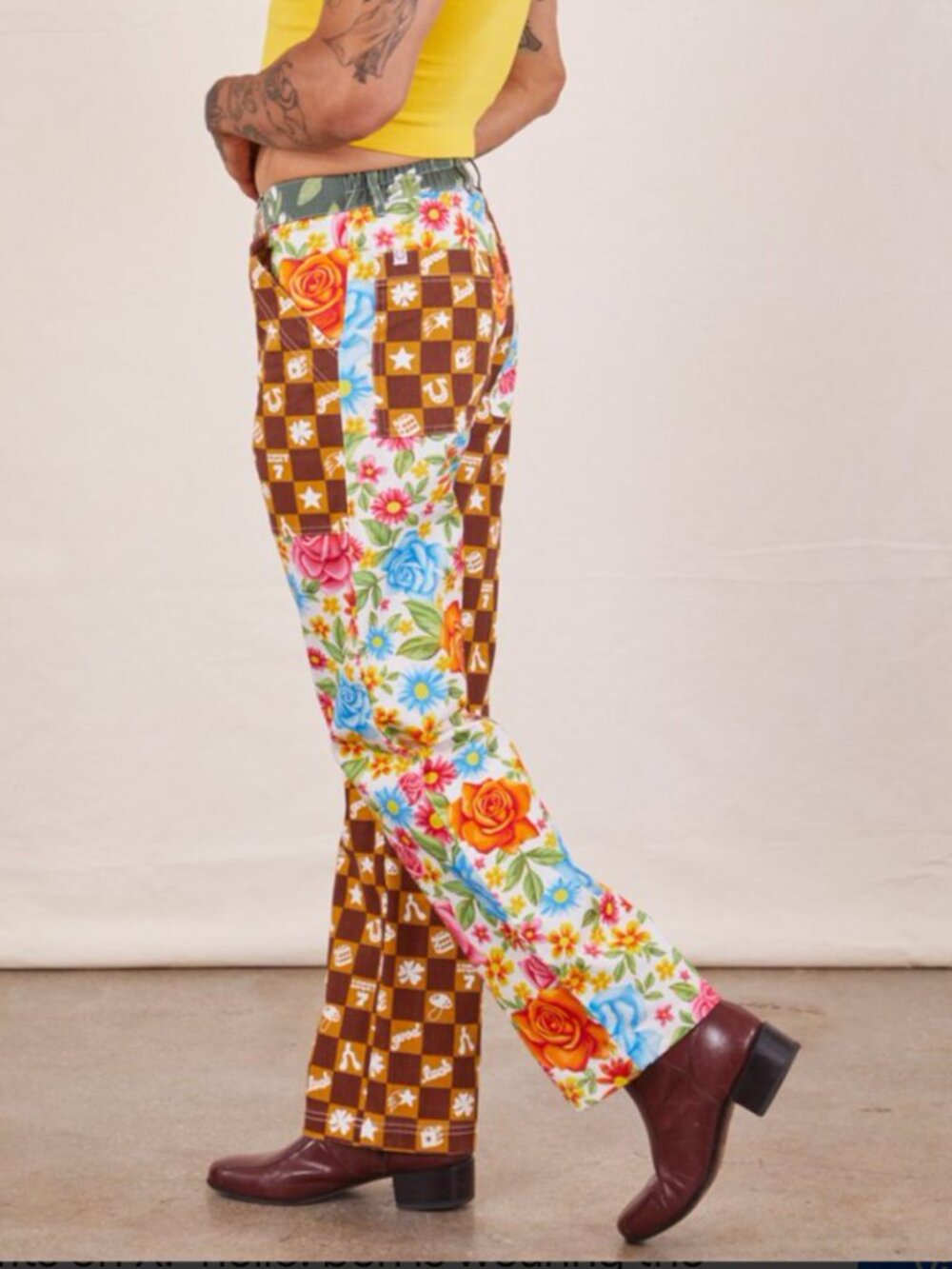 Big Bud Press MisMatch Work Pants Size Medium Cargo Utility Floral Lucky 7